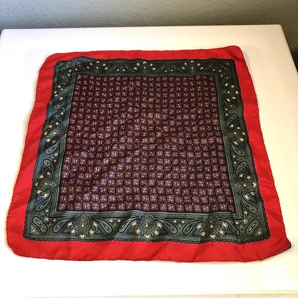 ALL SILK BY IMPERIAL Italian Silk Scarf Red Paisley Hand Rolled 18" Square - Picture 4 of 4